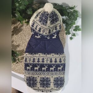 Pet Apperal Navy WINTER Printed-Nylon Quilted Accent HOODIE JACKET Puppy/Dog S